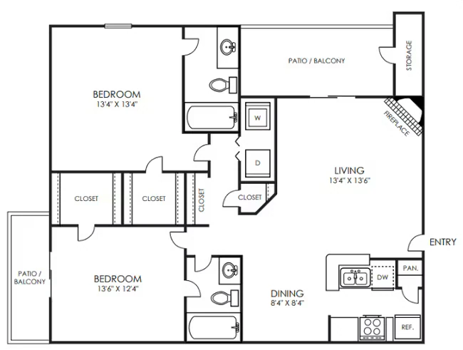 2 Beds • 2 Bath 2202 floor plan